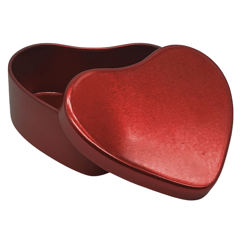 Heart-shaped Seed Tin in Red opened